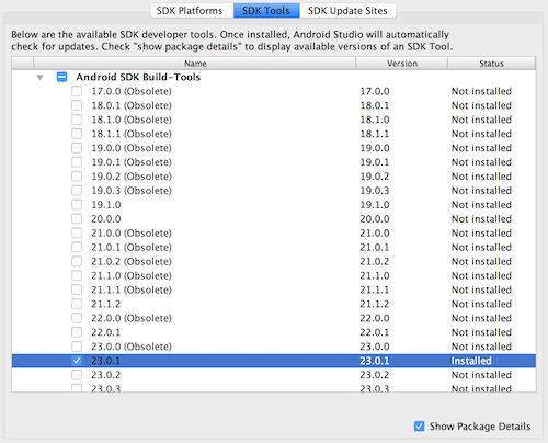 Android SDK Manager - 23.0.1 Build Tools